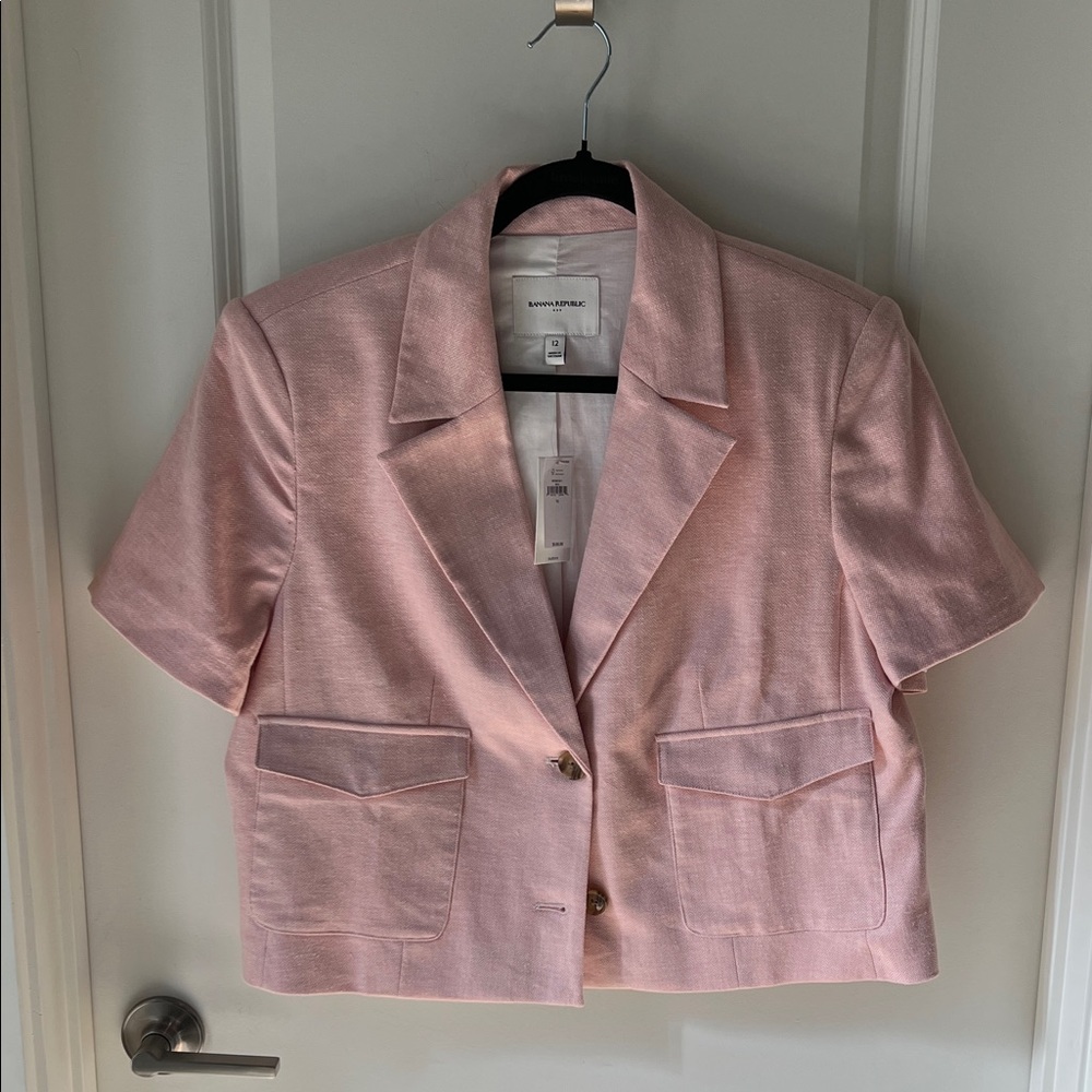 Banana Republic Light Pink Short Sleeve Linen/Cotton Blazer